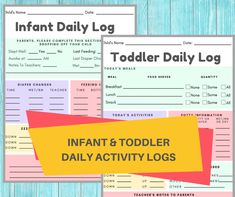 the infant and toddler daily log is shown in three different colors