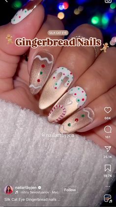 Gingerbread Christmas Nails, Cat Eye Christmas Nails, Gingerbread Nails, Gingerbread Cat, Velvet Nails, Eye Nails, Nails Now, Christmas Nails Acrylic, Gel Nail Design