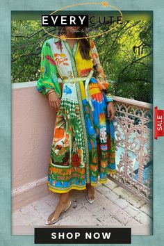 Summer Vacation Style Printed Long-sleeved Dress Summer Vacation Style, Sleeved Dress, Vacation Style, Print Style, Autumn Summer, Summer Vacation, Fashion Prints, Dresses With Sleeves, Long Sleeve Dress