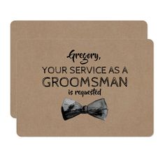 two greeting cards with the words grooby, your service as a groomsman is roasted