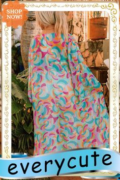 Multicolor Printed Double Layered Bell Sleeve Long Flowy Cardigan Flowy Cardigans, Beach Cover Ups, Beach Covers, Double Layer, Bell Sleeves, Cover Up