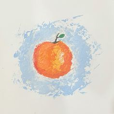 an orange painted with acrylic paint on white paper