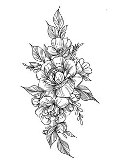 a black and white drawing of flowers