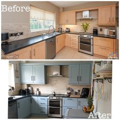 before and after pictures of a kitchen remodel