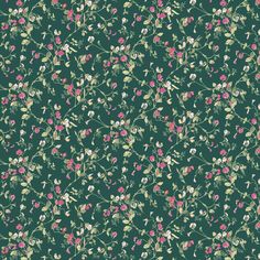 a green floral wallpaper with pink and white flowers on the bottom half of it