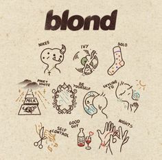 an old poster with the words blond written in different languages on it and various hand drawn symbols