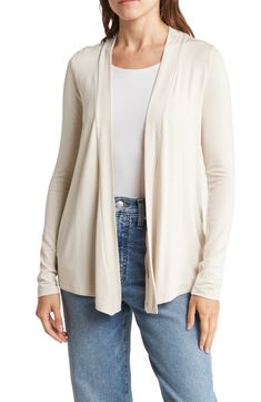 Layer your favorite everyday looks with this seriously soft open-front cardigan cut from jersey knit. Open front Long sleeves 97% rayon, 3% spandex Machine wash cold, line dry Made in the USA 
 Model stats: 5'10", 32" bust, 25" waist, 36" hip. Model is wearing size S. Jersey Cardigan, Sweaters Crewneck, Open Front Cardigan, Front Open, Everyday Look, Knit Jersey, Nordstrom Rack, Sweater Outfits, Nordstrom