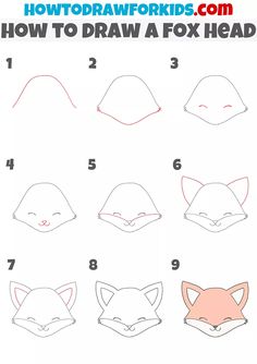 how to draw a fox head with different shapes and colors for children's drawings