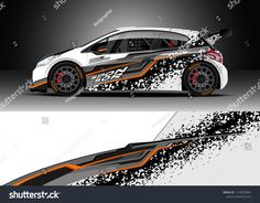 the front and back view of a racing car with splashing paint on it's body