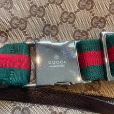 Gucci Belt Bag In Gg Canvas Gucci Leather Shoulder Bag With Logo Strap, Gucci Designer Bag With Logo Strap, Designer Gucci Bag With Logo Strap, Gucci Luxury Bag With Logo Strap, Luxury Gucci Bag With Logo Strap, Gucci Rectangular Bag With Logo Strap, Designer Brown Bags With Logo Strap, Green Gucci Travel Bag, Luxury Brown Bags With Logo Strap