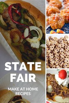 state fair food and desserts are featured in this collage