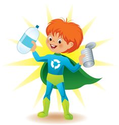 a little boy dressed as a super hero holding a water bottle and a screwdriver