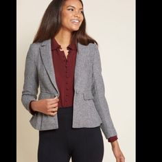 Modcloth Right On Cue Herringbone Blazer Size Xxs New Without Tags Fall Business Casual Outfits, Maroon Blazer, Form Fitting Clothes, Business Casual Fall, Business Professional Outfits, Peplum Blazer, Herringbone Blazer, Stylish Blazer, Fashion Diva