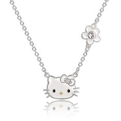 Embrace your birth month with this beautiful Hello Kitty Birthstone Necklace Collection! Celebrate your birth month with the iconic Hello Kitty in a unique and stylish way. This April silver-plated necklace features a flower filled with a dazzling clear cubic zirconia stone, representing this birth month. The pendant showcases Hello Kitty, adorned with a sparkling birthstone in a vibrant color that adds a touch of cuteness to your look. The silver-plated chain measures 18 inches with a 2-inch ex Hello Kitty Necklace, Hello Kitty Face, Birthstone Crystals, April Birthstone Necklace, Hello Kitty Gifts, Kitty Necklace, Birthstone Charm Necklace, Hello Kitty Jewelry, Hello Kitty Clothes