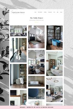 the interior design website is displayed in black and white, with lots of pictures on it