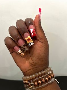 This free styled custom set is handmade with great attention to detail. This set is designed by a nail artist. Each finger has a different cool animal print design. Gel Nails Colorful, Long Nails Square, Nails Colorful, Color For Nails, Nails 3d, Colorful Nails, Print Nails, Nails Square, Animal Nails