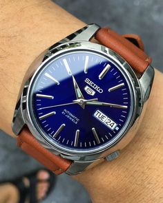 It's About Time on Instagram: “Here’s the amazing blue dial of the Seiko SNKL43 to brighten everyone’s day, regardless of where you are. Stay safe, #watchfam - J…” Blue Dial Watch, Seiko 5, Saddle Brown, About Time, Stay Safe, Omega Watch, Old And New