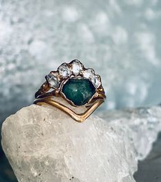 Emerald Goddess Ring Set Herkimer Diamond Ring Birthstone - Etsy Raw Stone Rings, Raw Emerald Ring, Raw Stone Engagement Rings, Goddess Ring, Stacked Diamond Bands, Raw Diamond Rings, Herkimer Diamond Ring, Raw Emerald, Raw Gemstone Ring