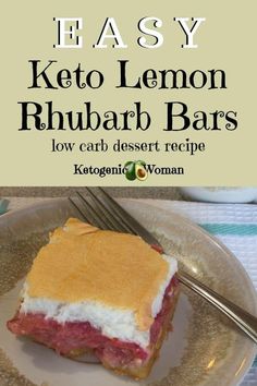 easy keto lemon rhubarb bars on a plate