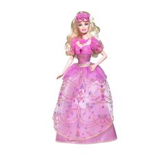 the barbie doll is wearing a pink dress