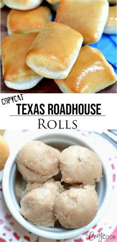 several different types of cornmeal texas roadhouse rolls with text overlay that reads cornmeal texas roadhouse rolls