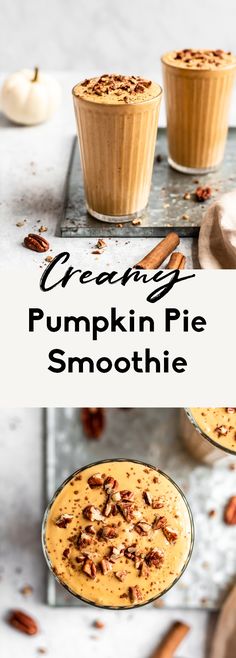 healthy pumpkin pie smoothie with cinnamon on top