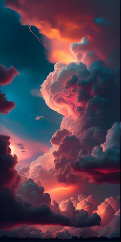 the sky is filled with colorful clouds as the sun sets