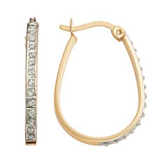 Diamond accents illuminate these pear-shaped hoops. Comes in a gift box.Earring Details: Length: .87 in. Backings: click-it Metal: 18k gold over sterling silver Model no. SDF21614Y Diamond Details: Total weight: less than 1/10 ct. Cut: round Image(s) may be enlarged to show detail. Diamond weights are approximate. Diamond total weights may vary between .01 and .08 ct. Some diamonds have fewer than 17 facets.Gemstones may have been treated to enhance their appearance. Special care may be required Pear-shaped Hoop Earrings For Gifts, Classic Rose Gold Teardrop Hoop Earrings, Classic Pear-shaped Hoop Earrings For Formal Occasions, Teardrop Diamond Cut Hoop Earrings For Formal Occasions, Yellow Gold Teardrop Hoop Earrings With Diamond Accents, Teardrop Diamond Cut Hoop Earrings, Teardrop Hoop Earrings For Anniversary In Fine Jewelry Style, Fine Jewelry Teardrop Hoop Earrings For Anniversary, Teardrop Hoop Earrings With Diamond Accents