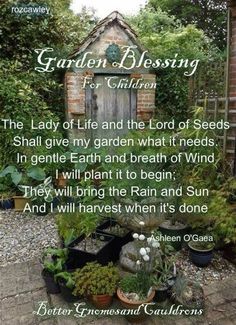 a garden with plants and a poem on it