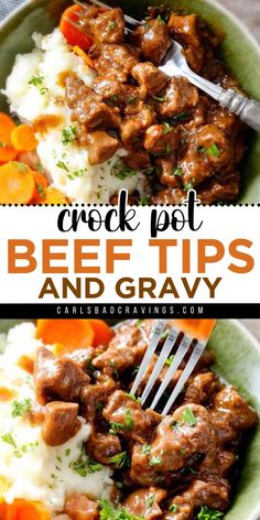 Look forward to trying these slow cooker beef tips! This warm dinner idea is one of the best comfort food recipes. Tender and juicy, rich and luscious, this Crock Pot Beef Tips and Gravy is so satisfying! Crock Pot Stew Meat Recipes, Crock Pot Beef Tips, Beef Tip Recipes, Crock Pot Beef, Beef Tips And Gravy, Crockpot Stew, Stew Meat Recipes, Animal Humour, Potted Beef