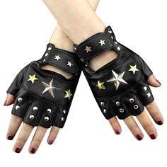 PRICES MAY VARY. Meterial: leather Main Color: black size:one size Womens Fingerless Leather Gloves Star Studded Dancing Driving Rock Punk Cool Fingerless Leather Gloves, Leather Fingerless Gloves, Clothing Design Sketches, Cold Weather Gloves, Rock Punk, Punk Outfits, Star Studs, Kawaii Clothes, Character Outfits