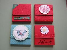 four handmade cards with different designs on them