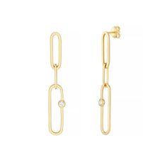 Chic and unique, these 14k gold paper clip chain earrings add a trend-setting accent to your attire.Click on this JEWELRY & WATCHES GUIDE to learn about fit, styles, materials and more! Length: 2 1/16 in. Backings: post Metal: 14k gold Finish: polished Packaging: boxedDIAMOND DETAILS Total weight: 1/8 ct. Shape: round Setting: bezel Diamond weights are approximate. Diamond total weights may vary between .01 and .08 ct. Some diamonds have fewer than 17 facets. Gemstones may have been treated to e Elegant Paperclip Earrings, Modern Chain Earrings For Formal Occasions, Modern Formal Chain Earrings, Gold Paperclip Earrings For Formal Events, Yellow Gold Drop Earrings With Hooks And Links, Modern Yellow Gold Earrings With Hooks And Links, Yellow Gold Drop Earrings With Hooks, Modern Earrings With Paperclip Chain As Gift, Yellow Gold Paperclip Earrings For Gift