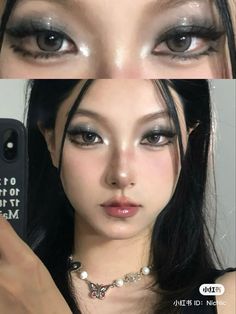 Black Eyeshadow Makeup, Black Makeup Looks, Dark Makeup Looks, Smokey Eye Makeup Look, Black Eye Makeup, Grey Makeup, Asian Makeup Looks, Dark Eye Makeup, Silver Makeup