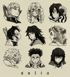 an image of some anime characters with different hair colors and hairstyles in black and white