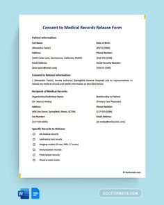 a medical records form is shown on a blue background with the words, consult to medical records release form