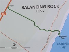 a map showing the location of balancing rock trail in st mary's bay state park