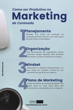 a poster with the words marketing written in spanish and an image of a coffee cup