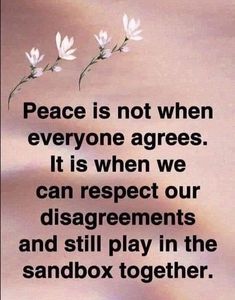 a quote about peace is not when everyone agrees, it is when we can respect our disagreements and still play in the sandbox together