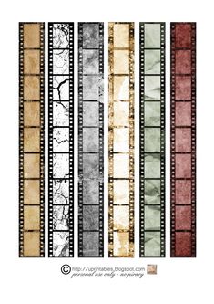 four filmstrips are lined up in different colors and sizes, each with the same film strip