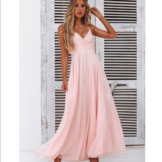 Never Worn!! Adorable Light Pink Maxi Dress Perfect For Any Event Especially Prom Or Formal!! I Love This Dress And The Top Is So Flattering My Skin Color Is Just Too Light For It :( Flowy Pink Dress, Blush Maxi Dress, Tie Up Dress, Summer Party Outfit, Free Dresses, High Stakes, Beauty Dress, Game Dresses