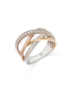 Bloomingdale's Fine Collection Diamond Crossover Ring in 14K White, Rose & Yellow Gold, 0.30 ct. t.w. Diamond Crossover Ring, Three Tone Ring, Crossover Diamond Ring, Crossover Ring, Bath And Body Works Perfume, Ring Ideas, Cross Ring, Buying Diamonds, Rose Yellow