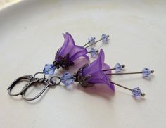 Flower earrings teal bell flower dangle earrings with stamens | Etsy Purple Flower-shaped Whimsical Jewelry, Whimsical Purple Flower Jewelry, Whimsical Purple Flower-shaped Jewelry, Whimsical Purple Dangle Flower Earrings, White Flower Earrings, Elf Fairy, White Flower Earring, Terrarium Jewelry, Flower Dangle Earrings