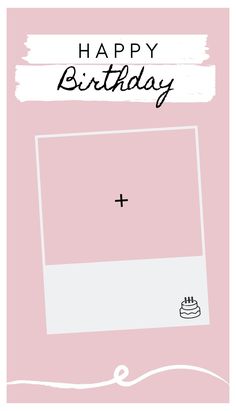 a pink birthday card with the words happy birthday and a cake on it, in black ink