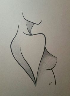 a drawing of a woman's torso in black and white