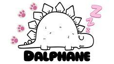 a drawing of a dinosaur with paws coming out of it's mouth and the word dalphne below