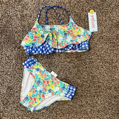 Cat & Jack Girls 2 Piece Floral Swimsuit Size: M (7/8) Other Sizes Are Available Cute Yellow Fitted Swimwear, Cute Fitted Yellow Swimwear, Cute Yellow Swimwear For Vacation, Playful Blue Swimwear For Spring, Cute Blue Stretch Swimwear, Cute Stretch Blue Swimwear, Yellow Swimwear For Spring Playwear, Yellow Recreational Swimwear For Spring, Star Swimsuit