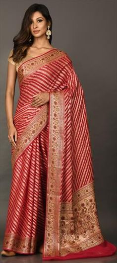 Red and Maroon color Saree in Georgette fabric with Weaving work Red Dupatta With Zari Weaving For Reception, Red Zari Weaving Dupatta For Party, Red Traditional Wear With Zari Weaving For Party, Red Self-design Traditional Wear For Reception, Party Wear Saree, Wear Red, Wear Saree, Georgette Fabric, Party Wear Sarees