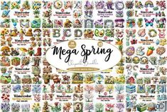 a large poster with the words mega spring written in many different font and numbers on it