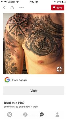 a man's chest with tattoos on it and the caption that says,